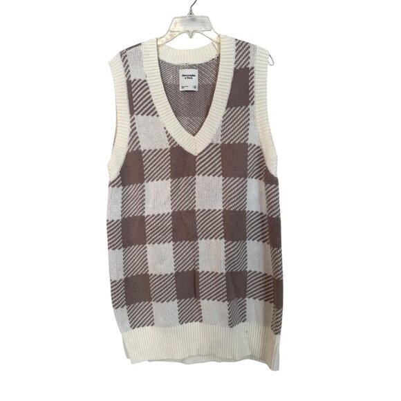 Abercrombie & Fitch Dresses & Skirts - Abercrombie & Fitch Buffalo Check Sleeveless Sweater Dress Large Petite Cream